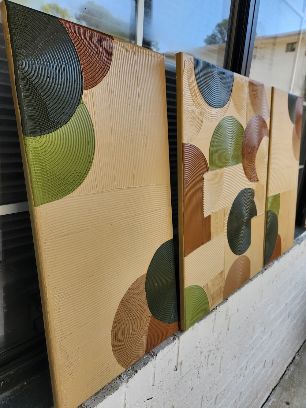 Modern Triptych Circle Panel Wall Art in Green, Brown, Tan - Picture 8 of 9